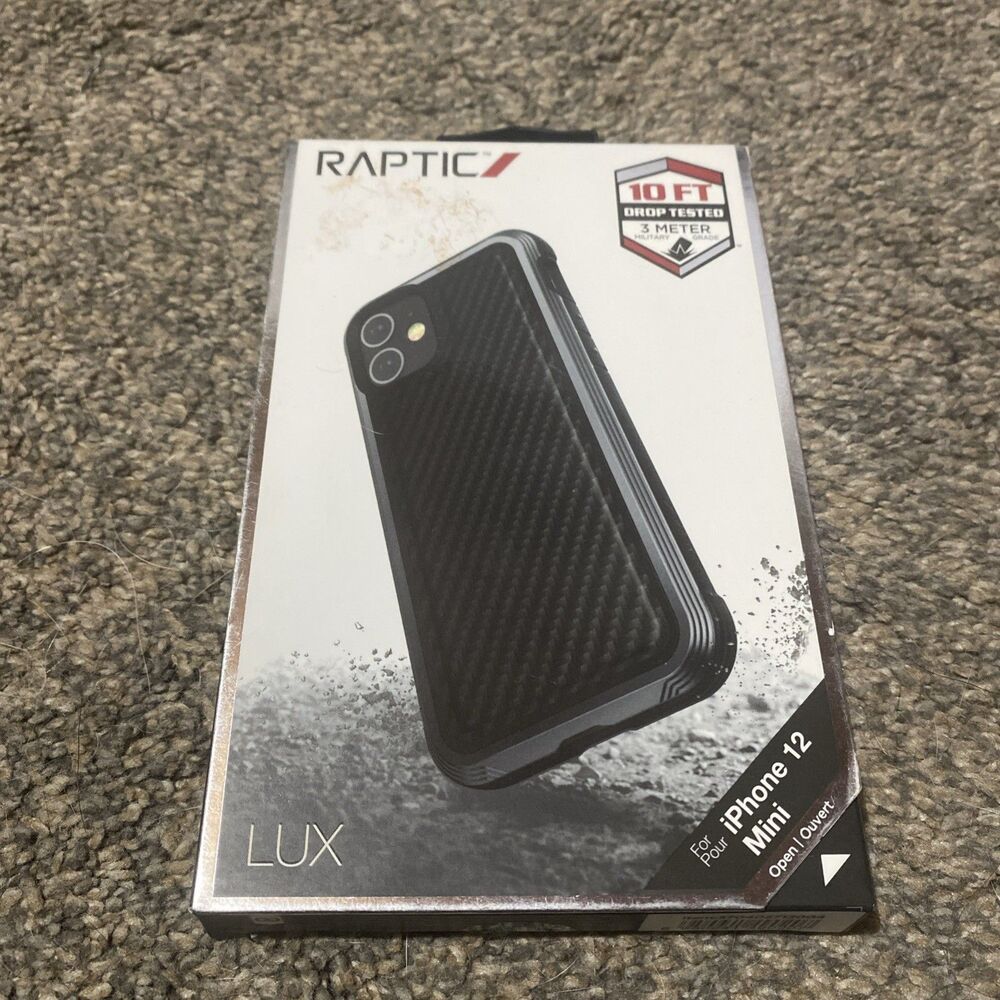 Raptic Lux Tough Rugged Rear Case for Apple iPhone 12 Mini - Black Carbon Fiber